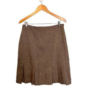Wool Blend Pencil Skirt Tweed Box Inverted Pleat Hemline Brown Academia Preppy